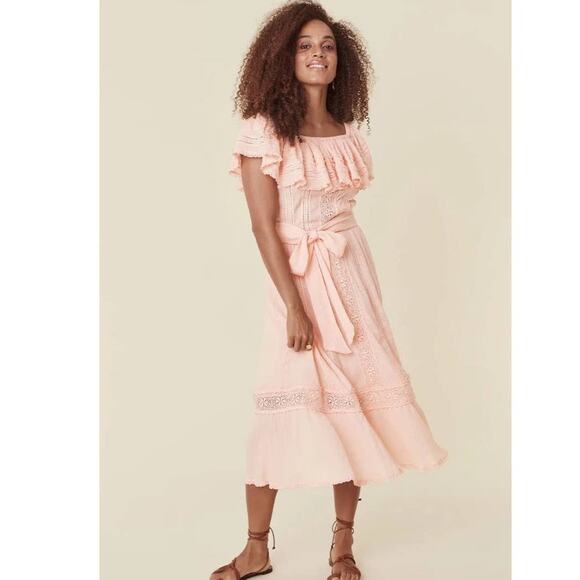 New Free People x Spell Cassie Off The Shoulder Lace Gown $299 X-SMALL Pink - Picture 5 of 10